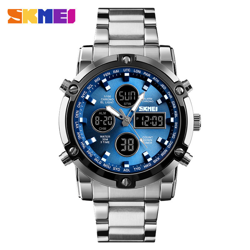 🔥Limited-time discount of 49%🔥Fashion Multi functional Sports Men's Watch, 48Mm Metal Case with 3 Time Zone Night Light 30M Waterproof Stainless Steel Strap, Dual Time Display, Timer, Calendar, Alarm Clock Function Watch Wristwatch