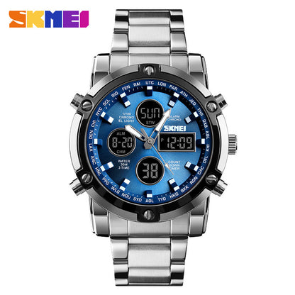 🔥Limited-time discount of 49%🔥Fashion Multi functional Sports Men's Watch, 48Mm Metal Case with 3 Time Zone Night Light 30M Waterproof Stainless Steel Strap, Dual Time Display, Timer, Calendar, Alarm Clock Function Watch Wristwatch