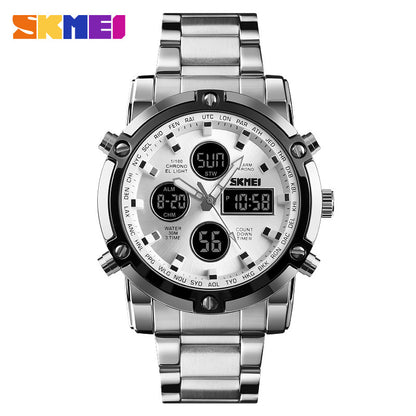 🔥Limited-time discount of 49%🔥Fashion Multi functional Sports Men's Watch, 48Mm Metal Case with 3 Time Zone Night Light 30M Waterproof Stainless Steel Strap, Dual Time Display, Timer, Calendar, Alarm Clock Function Watch Wristwatch
