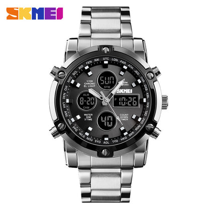 🔥Limited-time discount of 49%🔥Fashion Multi functional Sports Men's Watch, 48Mm Metal Case with 3 Time Zone Night Light 30M Waterproof Stainless Steel Strap, Dual Time Display, Timer, Calendar, Alarm Clock Function Watch Wristwatch