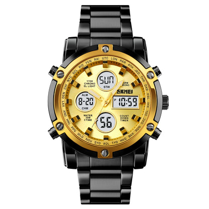 🔥Limited-time discount of 49%🔥Fashion Multi functional Sports Men's Watch, 48Mm Metal Case with 3 Time Zone Night Light 30M Waterproof Stainless Steel Strap, Dual Time Display, Timer, Calendar, Alarm Clock Function Watch Wristwatch