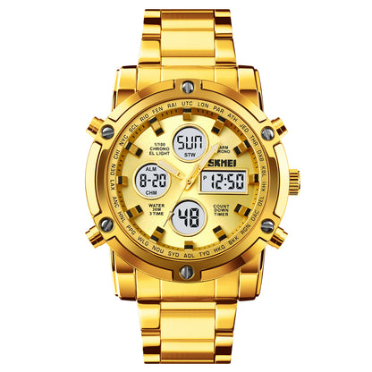 🔥Limited-time discount of 49%🔥Fashion Multi functional Sports Men's Watch, 48Mm Metal Case with 3 Time Zone Night Light 30M Waterproof Stainless Steel Strap, Dual Time Display, Timer, Calendar, Alarm Clock Function Watch Wristwatch