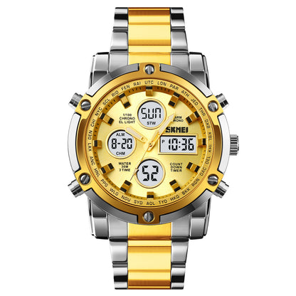 🔥Limited-time discount of 49%🔥Fashion Multi functional Sports Men's Watch, 48Mm Metal Case with 3 Time Zone Night Light 30M Waterproof Stainless Steel Strap, Dual Time Display, Timer, Calendar, Alarm Clock Function Watch Wristwatch