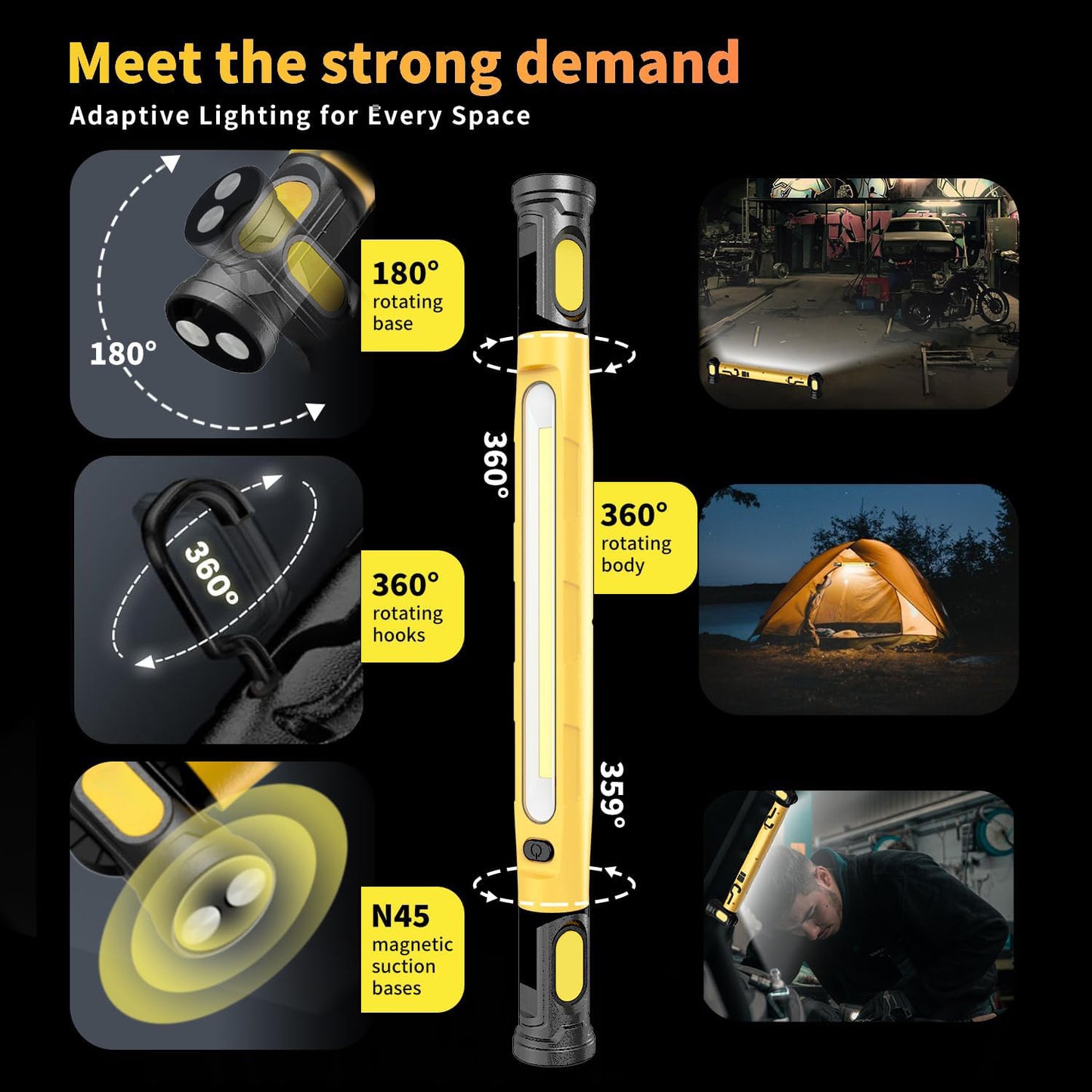 🔥✨️Under Hood Work Light Bar, 3000LM LED Magnetic Light Bar with Hooks, 5200mAh Cordless Rechargeable Hood Light for Mechanic/Car Repairing/Garage