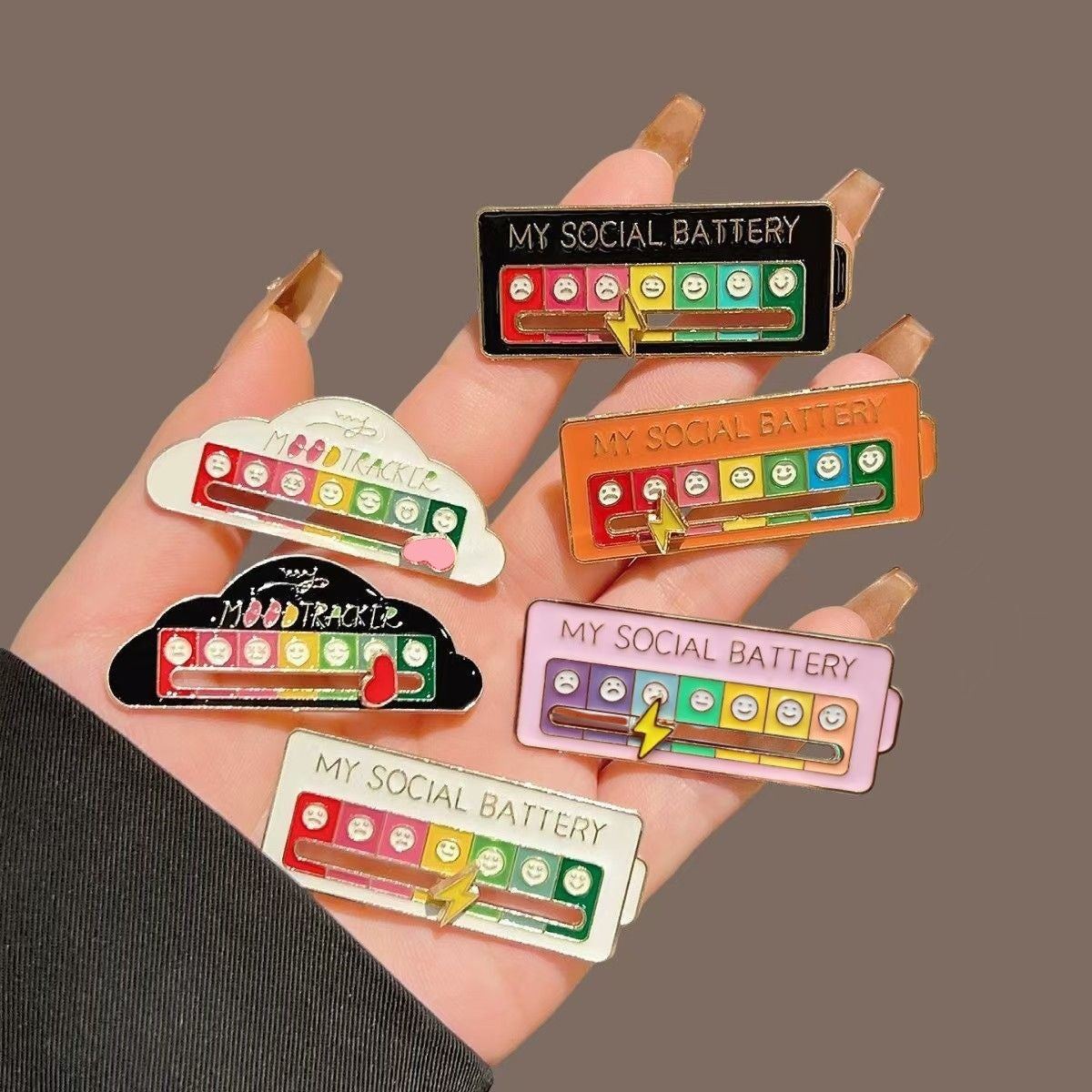 ❤️Social Battery Slider Enamel Lapel pins for Backpacks Bags Jackets Hats Gifts Decoration