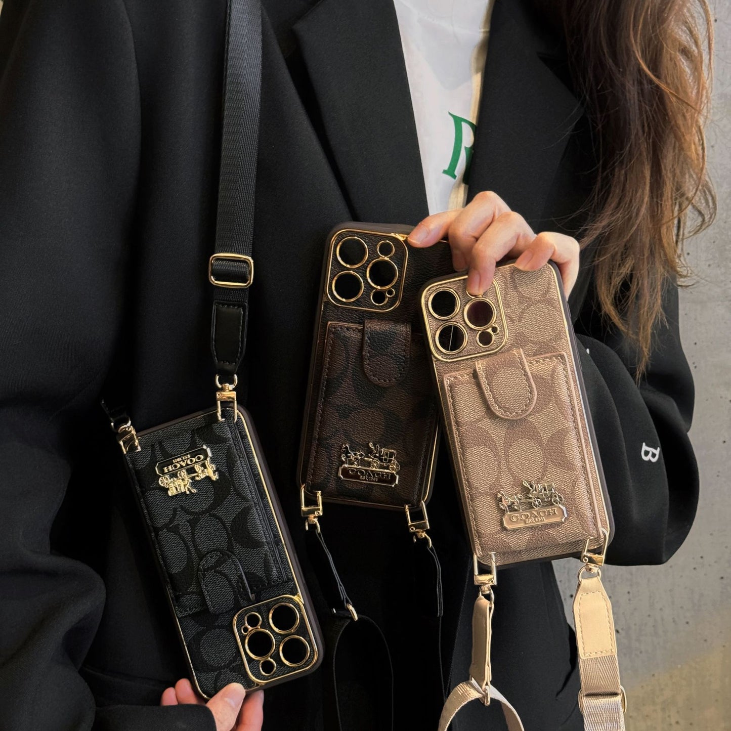 Classic iPhone Case with Card Slot with Luxury Metal Crossbody Lanyard Card Holder