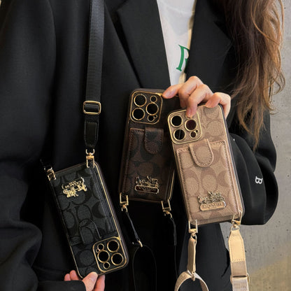 Classic iPhone Case with Card Slot with Luxury Metal Crossbody Lanyard Card Holder