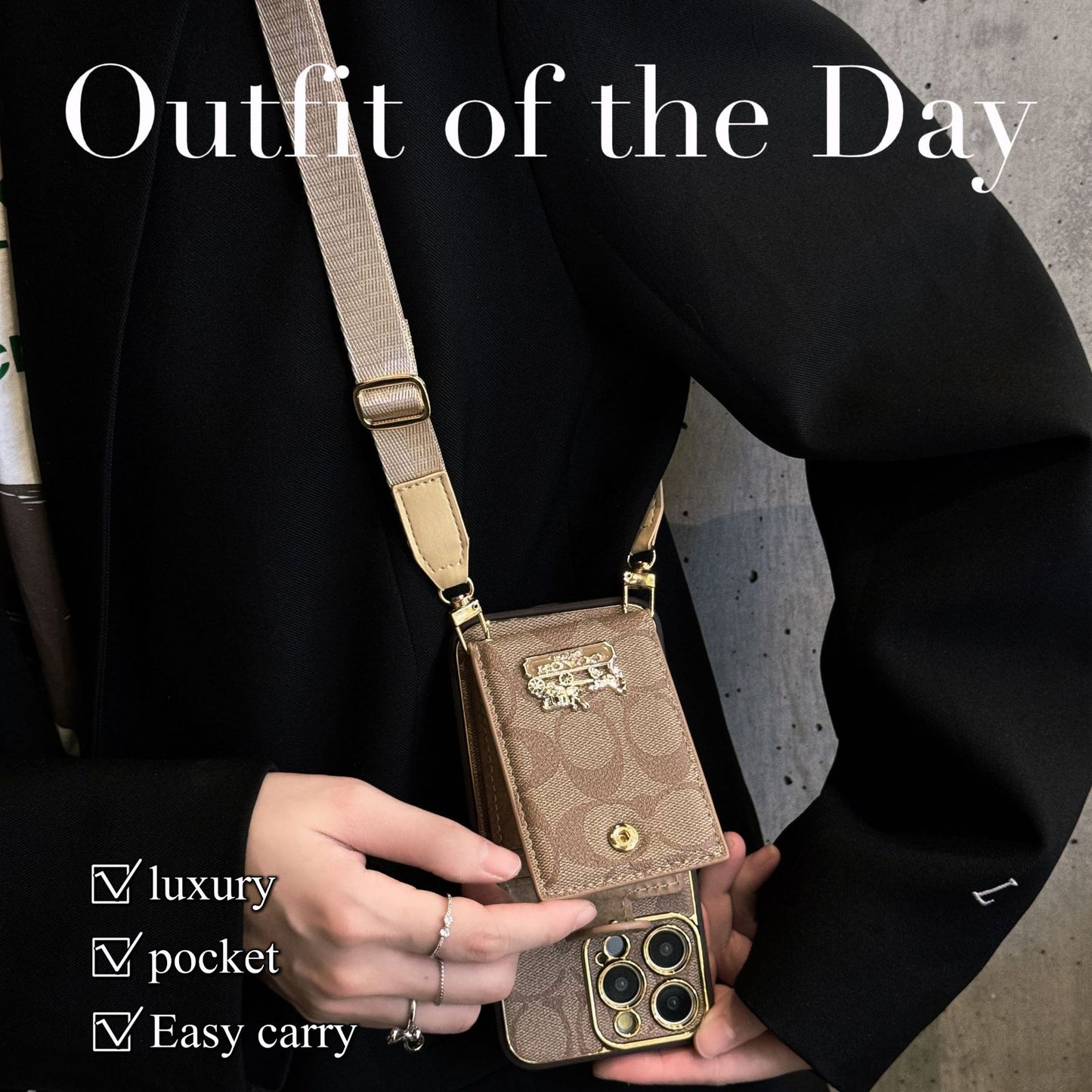 Classic iPhone Case with Card Slot with Luxury Metal Crossbody Lanyard Card Holder