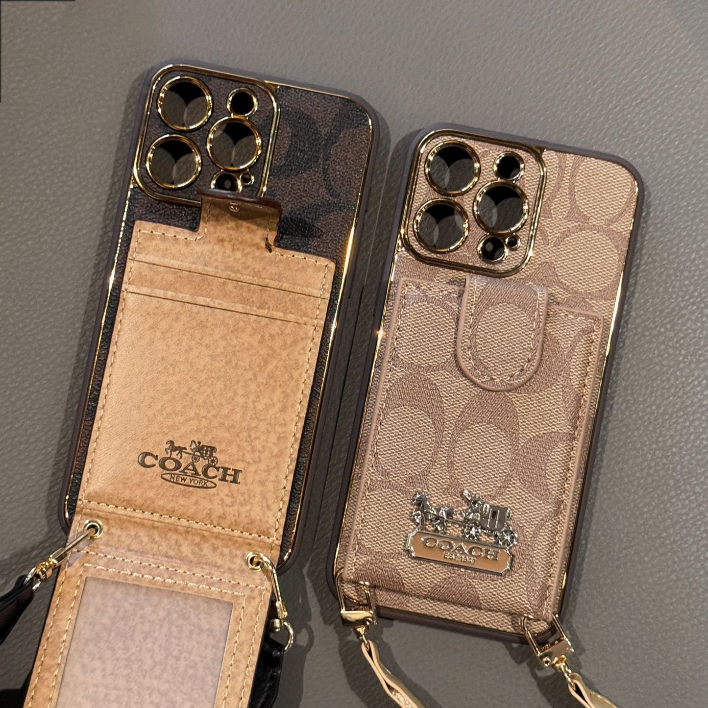 Classic iPhone Case with Card Slot with Luxury Metal Crossbody Lanyard Card Holder
