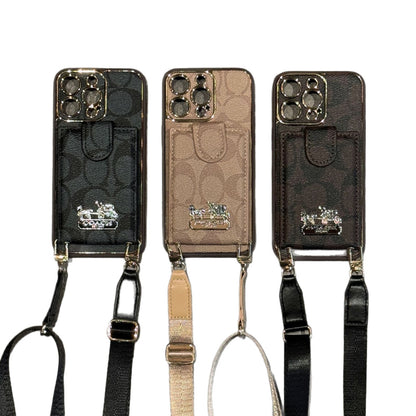 Classic iPhone Case with Card Slot with Luxury Metal Crossbody Lanyard Card Holder