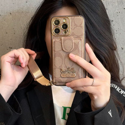 Classic iPhone Case with Card Slot with Luxury Metal Crossbody Lanyard Card Holder