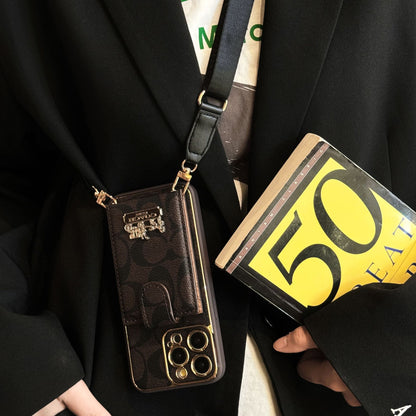 Classic iPhone Case with Card Slot with Luxury Metal Crossbody Lanyard Card Holder