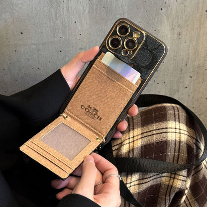 Classic iPhone Case with Card Slot with Luxury Metal Crossbody Lanyard Card Holder