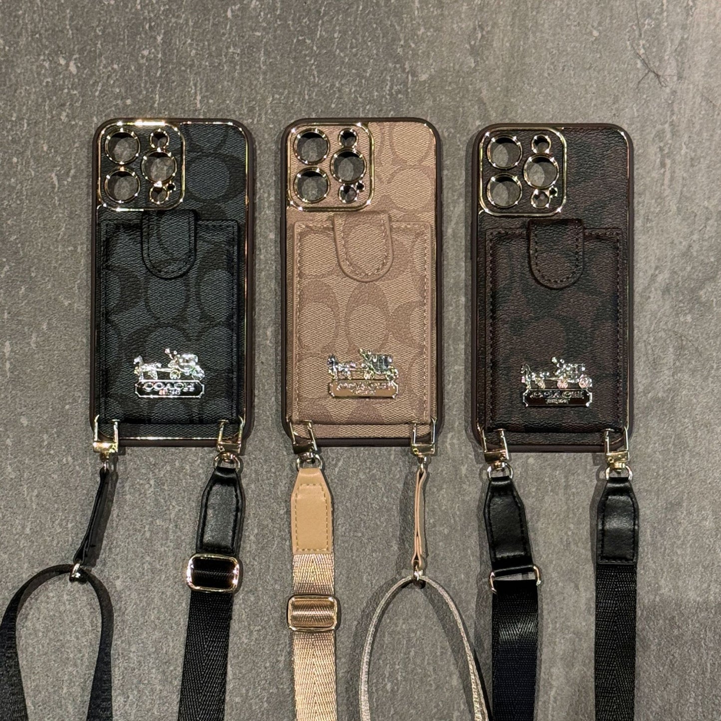 Classic iPhone Case with Card Slot with Luxury Metal Crossbody Lanyard Card Holder