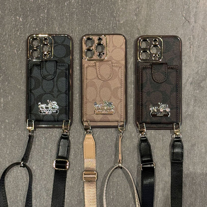 Classic iPhone Case with Card Slot with Luxury Metal Crossbody Lanyard Card Holder