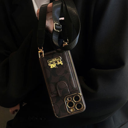 Classic iPhone Case with Card Slot with Luxury Metal Crossbody Lanyard Card Holder