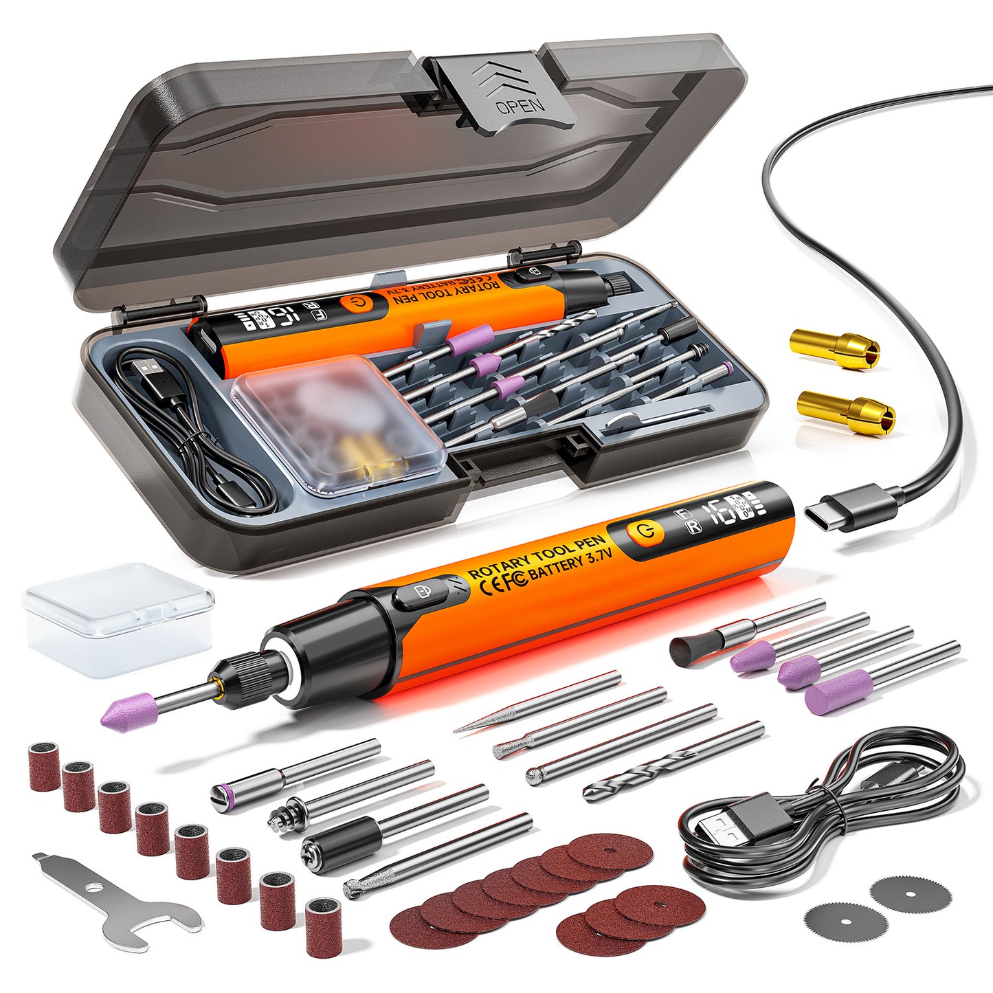 39pcs USB-Powered Electric Grinding & Polishing Tool Set rving - DIY Craft Polishing Rotary Tool Set