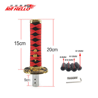 Universal samurai sword-shaped gear shift knob, manual gear shift knob with 4 adapters, replacement gear shift lever for cars