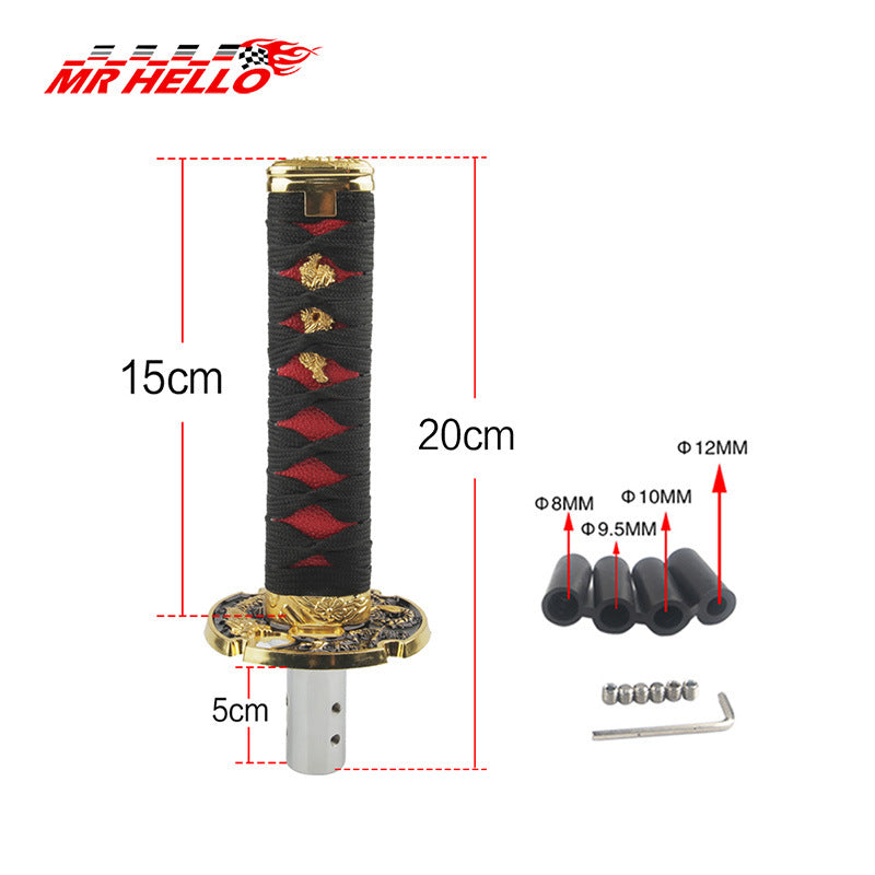 Universal samurai sword-shaped gear shift knob, manual gear shift knob with 4 adapters, replacement gear shift lever for cars