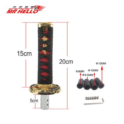 Universal samurai sword-shaped gear shift knob, manual gear shift knob with 4 adapters, replacement gear shift lever for cars