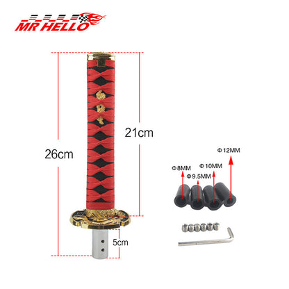Universal samurai sword-shaped gear shift knob, manual gear shift knob with 4 adapters, replacement gear shift lever for cars