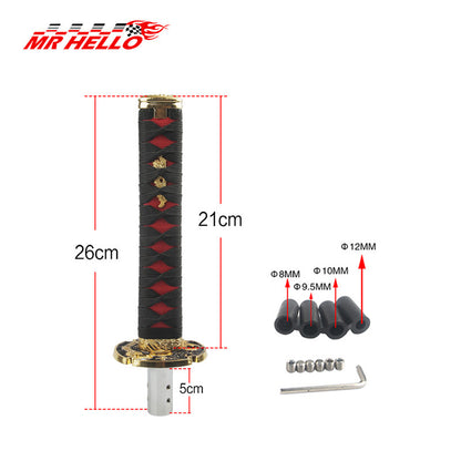 Universal samurai sword-shaped gear shift knob, manual gear shift knob with 4 adapters, replacement gear shift lever for cars