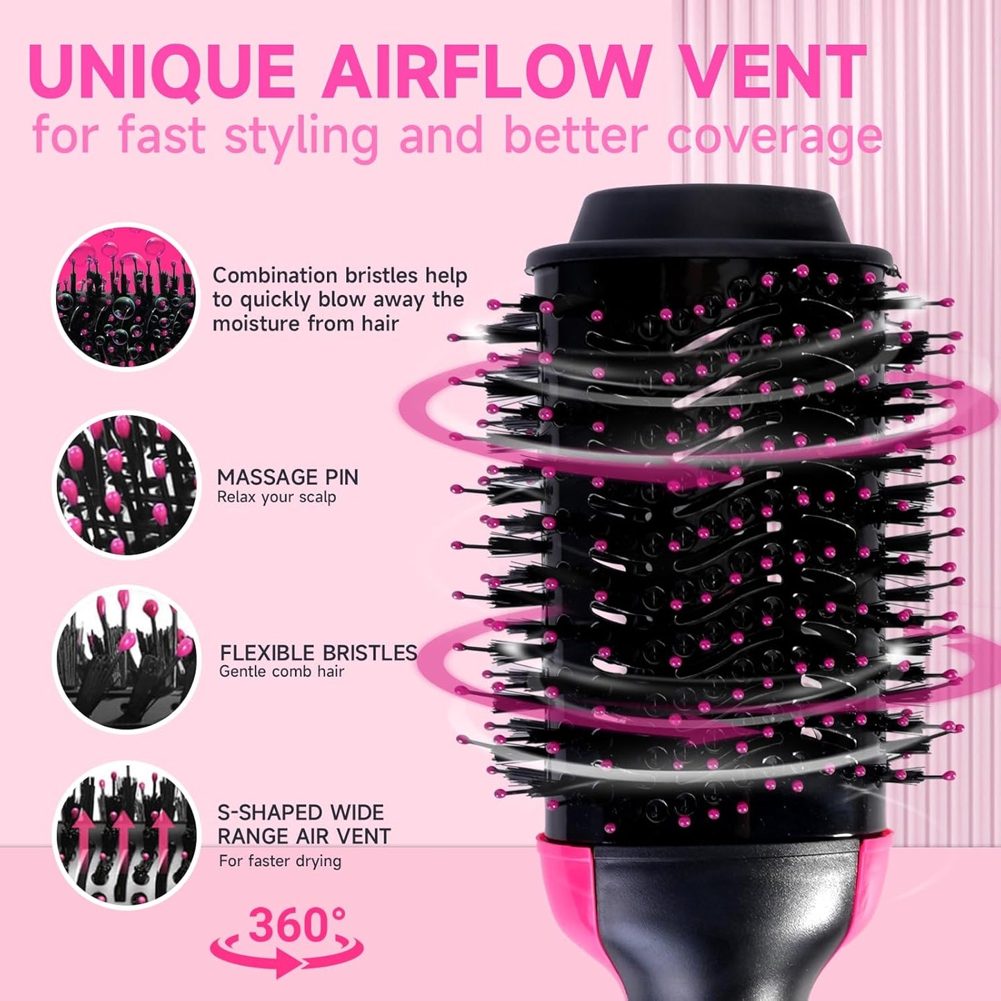 4-in-1 Hair Dryer Brush - Ionic Ceramic Titanium Brush Blow Dryer Hot Air Styler for Frizz-Free Blowouts, Salon Volumizer
