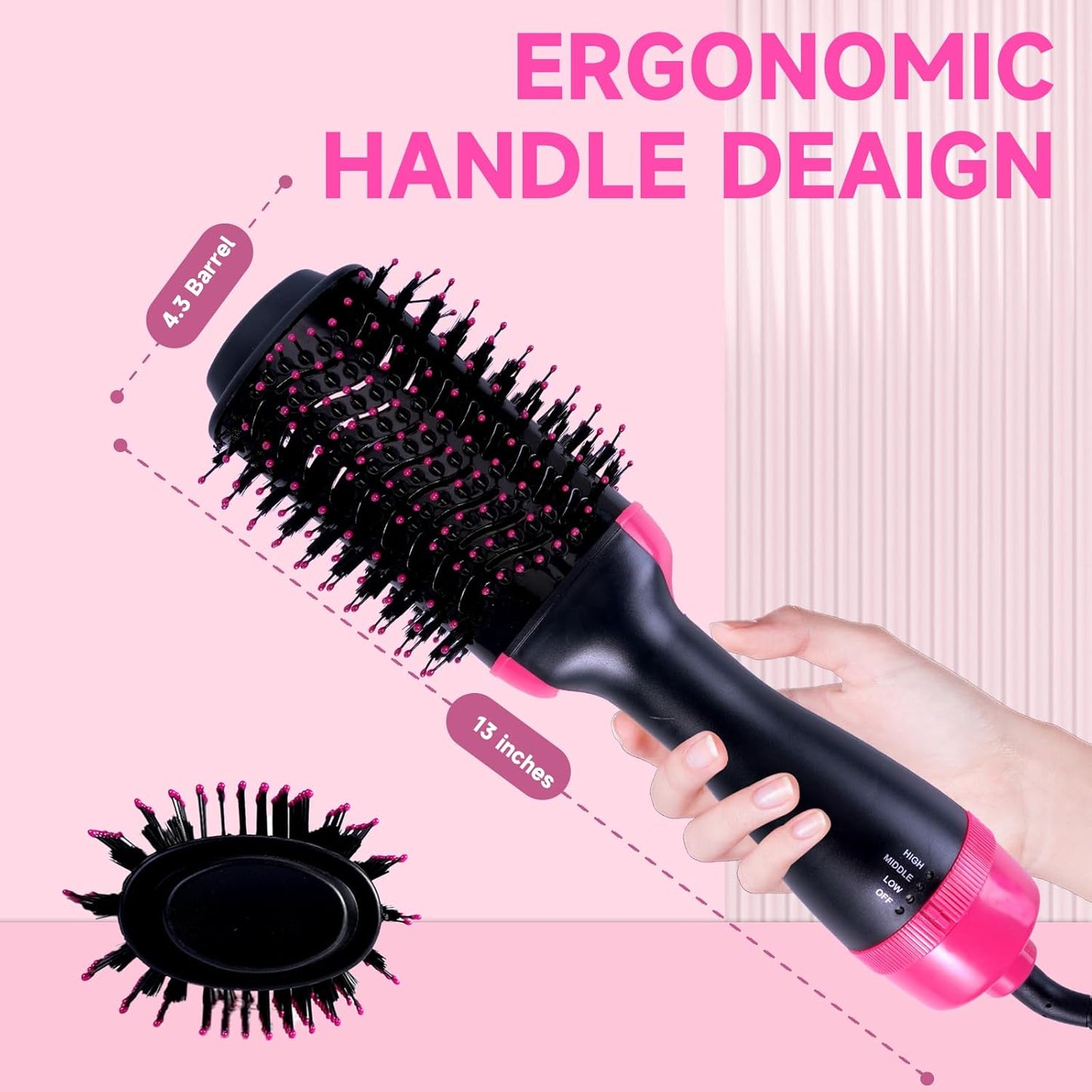 4-in-1 Hair Dryer Brush - Ionic Ceramic Titanium Brush Blow Dryer Hot Air Styler for Frizz-Free Blowouts, Salon Volumizer