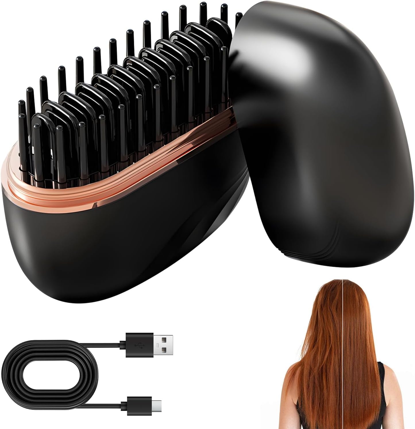 Mini Hair Straightener, Cordless&Rechargeable Portable Hair Straightener Brush with 3 Temperature Setting,Portable Electric Hair Brush 30s Heating,Mini Straightening Brush for Home & Travel