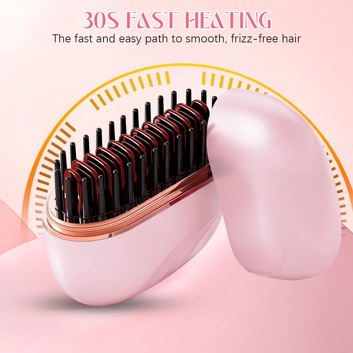 Mini Hair Straightener, Cordless&Rechargeable Portable Hair Straightener Brush with 3 Temperature Setting,Portable Electric Hair Brush 30s Heating,Mini Straightening Brush for Home & Travel