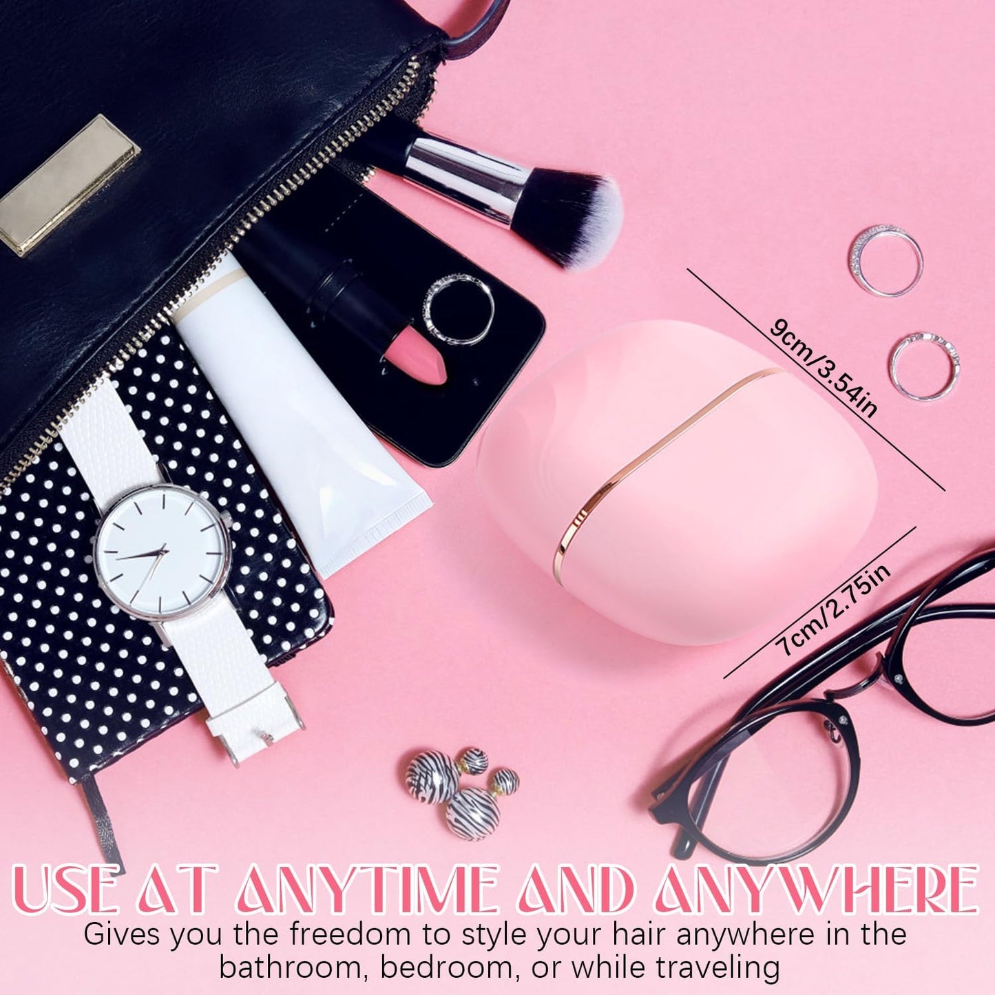 Mini Hair Straightener, Cordless&Rechargeable Portable Hair Straightener Brush with 3 Temperature Setting,Portable Electric Hair Brush 30s Heating,Mini Straightening Brush for Home & Travel
