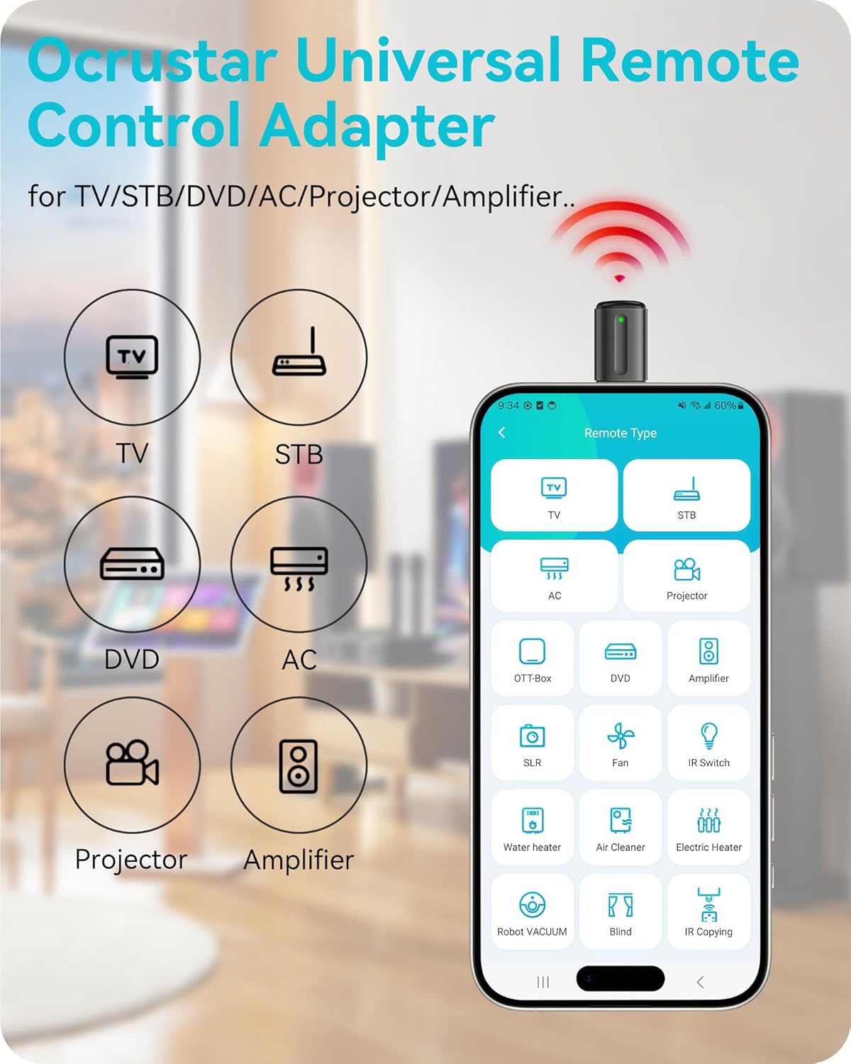 Universal Remote Control Adapter for Smartphone All in One Remote Control for TV/AC/DVD Compatible