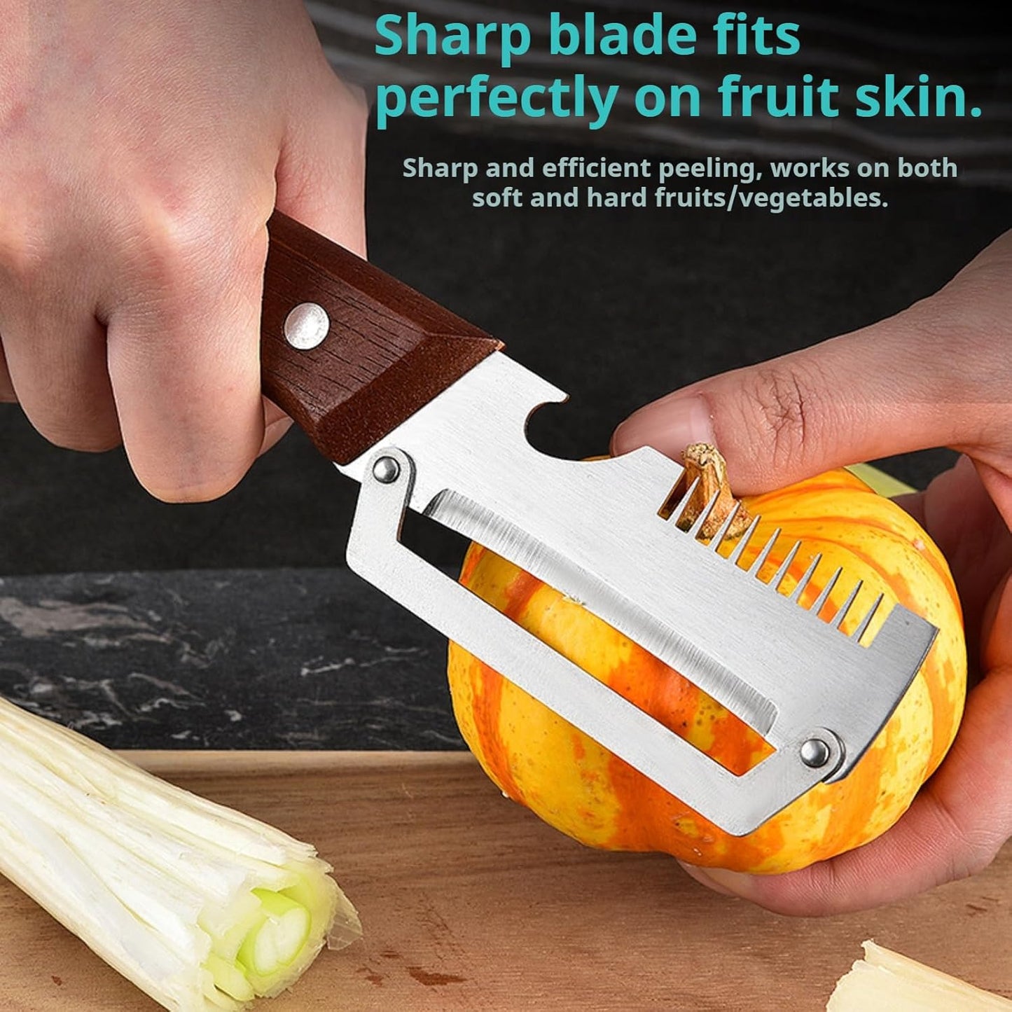 Vegetable Peeler with Wooden Handle and Bottle Opener,Stainless Steel Julienne Peeler