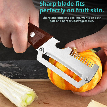 Vegetable Peeler with Wooden Handle and Bottle Opener,Stainless Steel Julienne Peeler