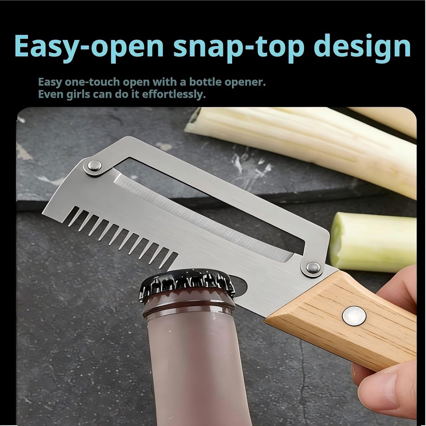 Vegetable Peeler with Wooden Handle and Bottle Opener,Stainless Steel Julienne Peeler