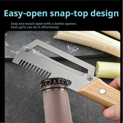 Vegetable Peeler with Wooden Handle and Bottle Opener,Stainless Steel Julienne Peeler