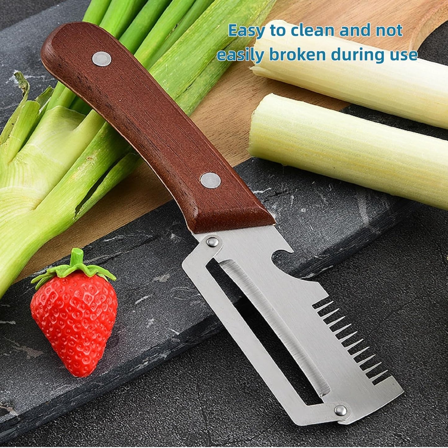 Vegetable Peeler with Wooden Handle and Bottle Opener,Stainless Steel Julienne Peeler
