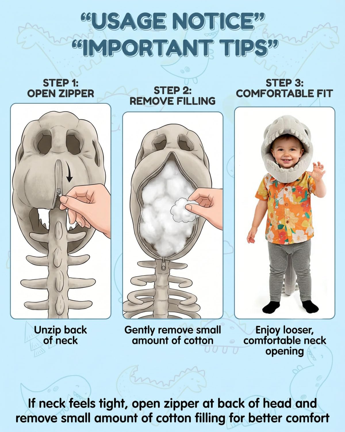 Dinosaur Skeleton Costume Plush Wearable Dino Outfit with Headgear Spine for Kids Adult