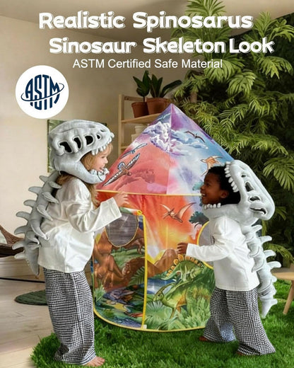 Dinosaur Skeleton Costume Plush Wearable Dino Outfit with Headgear Spine for Kids Adult