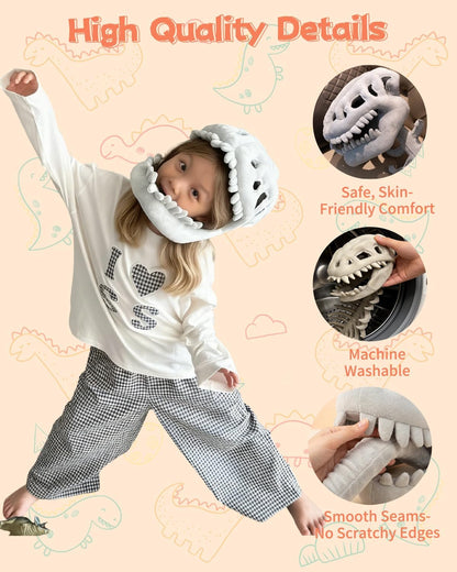 Dinosaur Skeleton Costume Plush Wearable Dino Outfit with Headgear Spine for Kids Adult