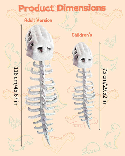 Dinosaur Skeleton Costume Plush Wearable Dino Outfit with Headgear Spine for Kids Adult