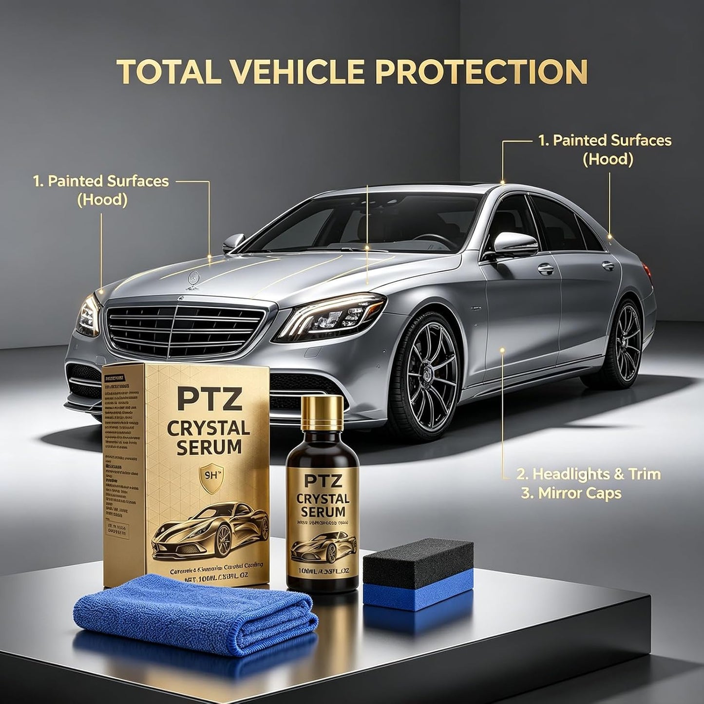 2Pack PTZ Crystal Serum for Cars – Advanced Graphene Ceramic Coating for Cars(50ML),Gloss Hydrophobicty Anti Scratch