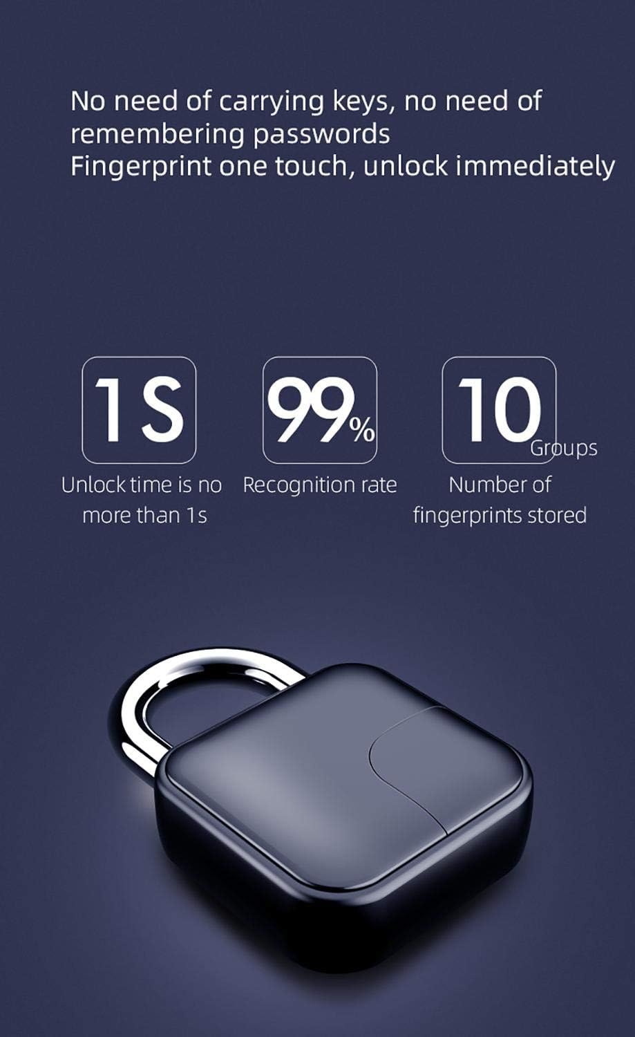 Smart Biometric Keyless Fingerprint Door Padlocks Rechargeable Anti-Theft Waterproof Security Lock
