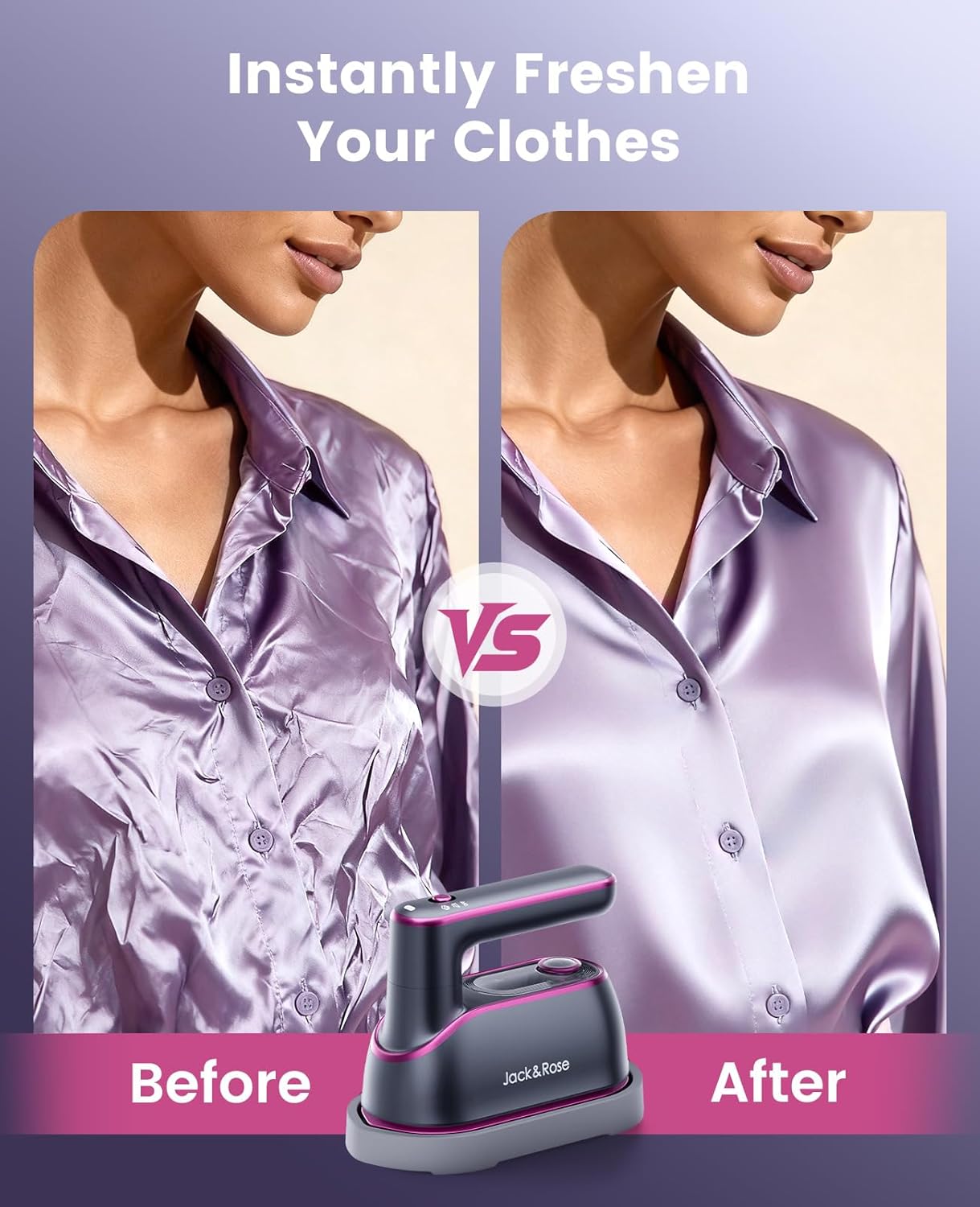 Portable handheld travel steam iron, heats up in 8 seconds