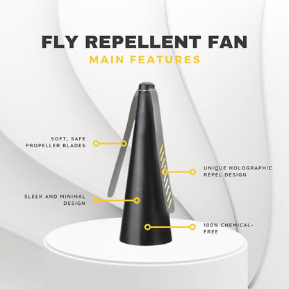 FlyRepellent Fan for Tables – Soundless Fly Swatter with Holographic Blades for Bees, Wasps & Outdoor Use