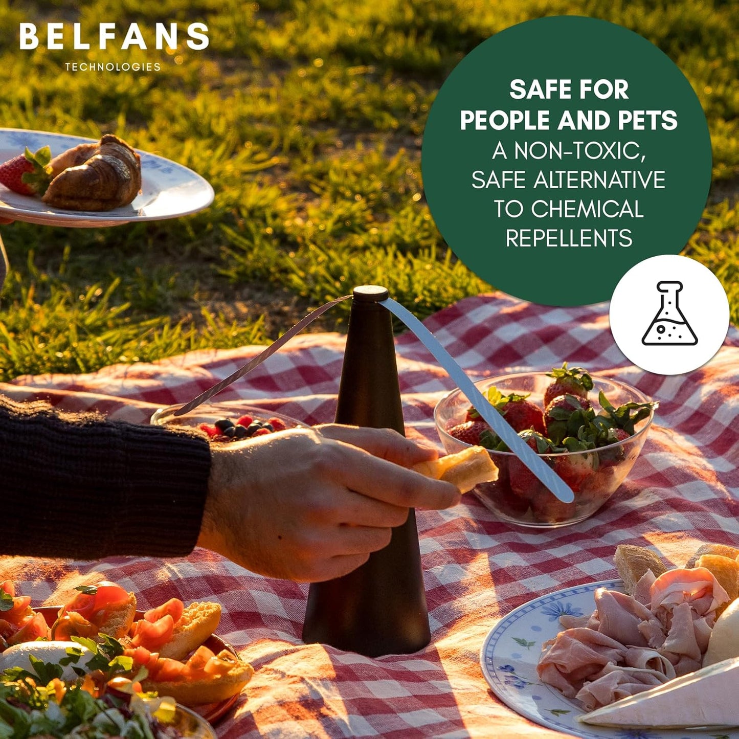 FlyRepellent Fan for Tables – Soundless Fly Swatter with Holographic Blades for Bees, Wasps & Outdoor Use