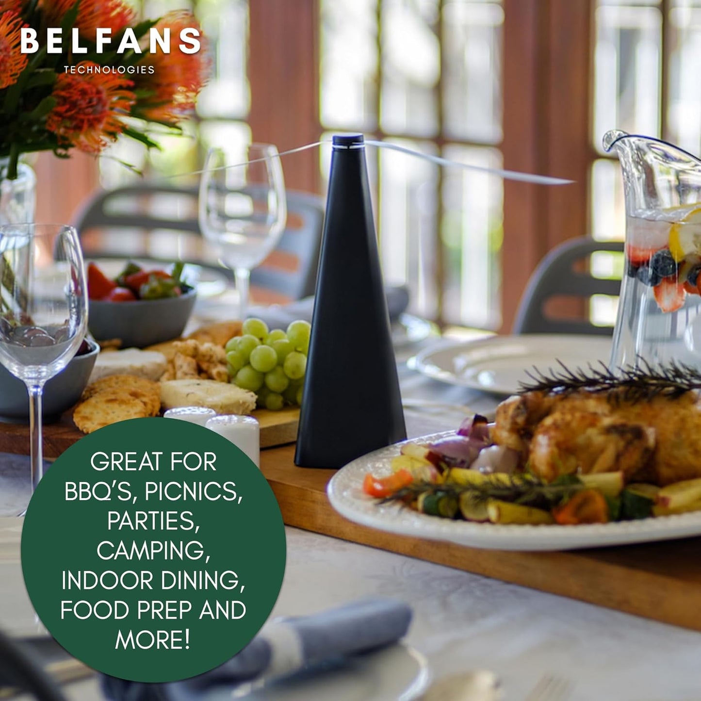 FlyRepellent Fan for Tables – Soundless Fly Swatter with Holographic Blades for Bees, Wasps & Outdoor Use