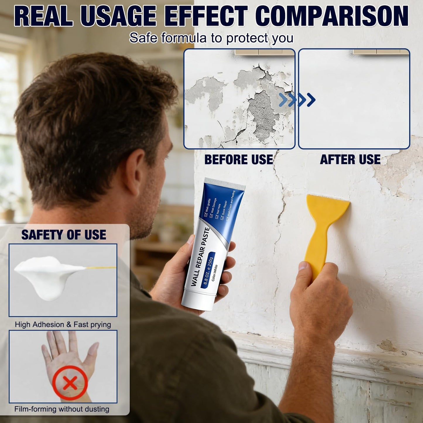 2 Pack Efficient Drywall Repair Kit with Scraper, Quick Drying Wall Repair Paste for Wall Holes, Cracks, Scratches and Graffiti for Holes Cracks Scratches Home DIY Use