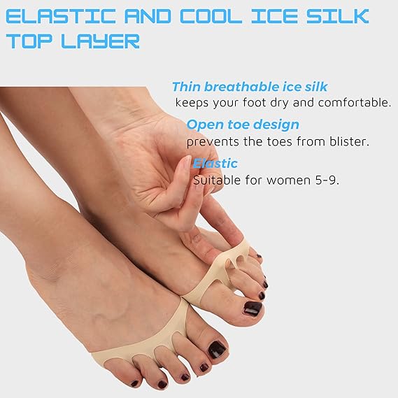 10 Pairs Ball of Foot Cushion Socks,Women's Toe Cover with Padding Toe Topper Liner Socks Non-Skid Bottom