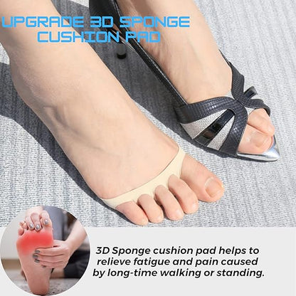10 Pairs Ball of Foot Cushion Socks,Women's Toe Cover with Padding Toe Topper Liner Socks Non-Skid Bottom